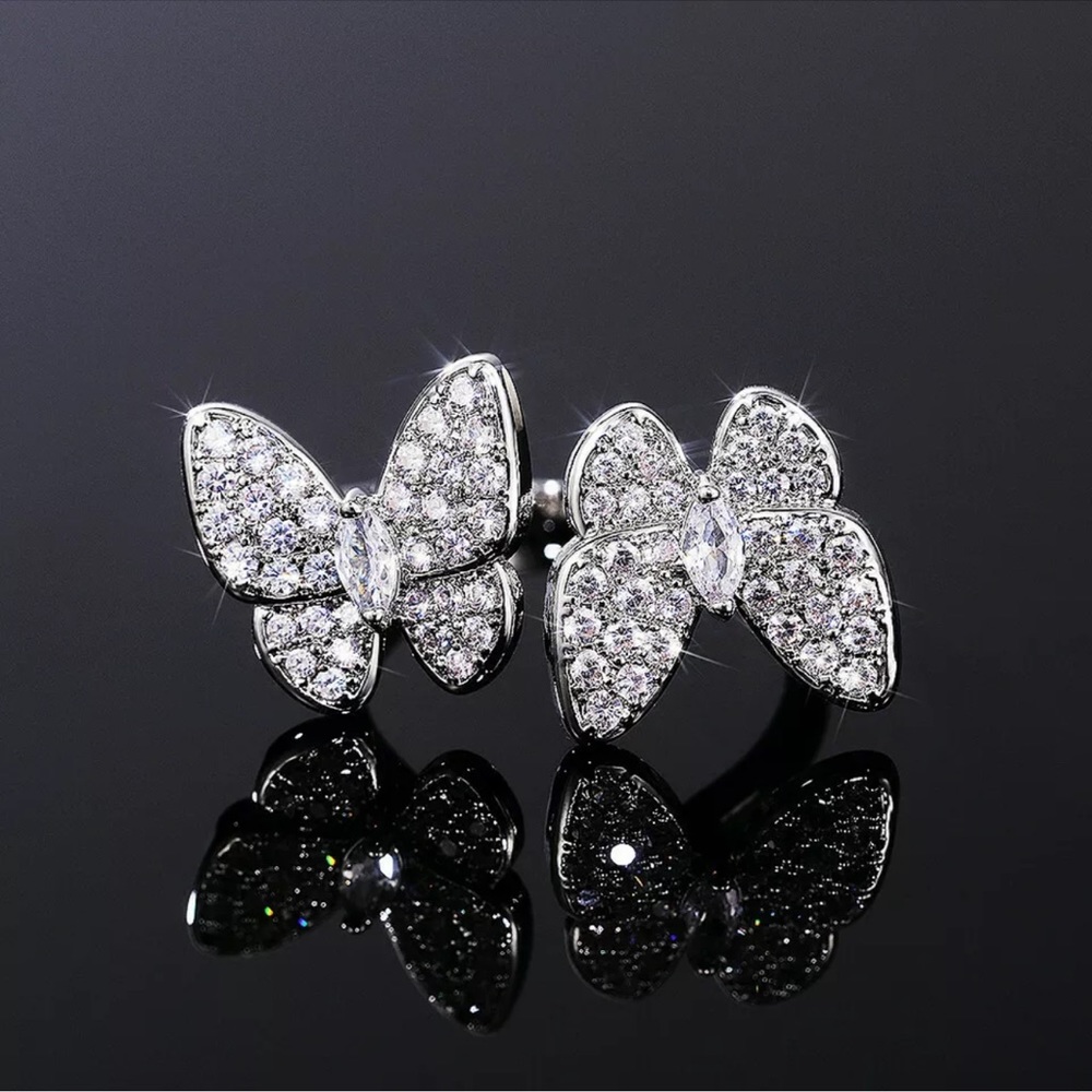 Butterfly Women 925 Silver Adjustment Ring Adorable Cubic Zirconia Party Jewelry - Picture 3 of 5